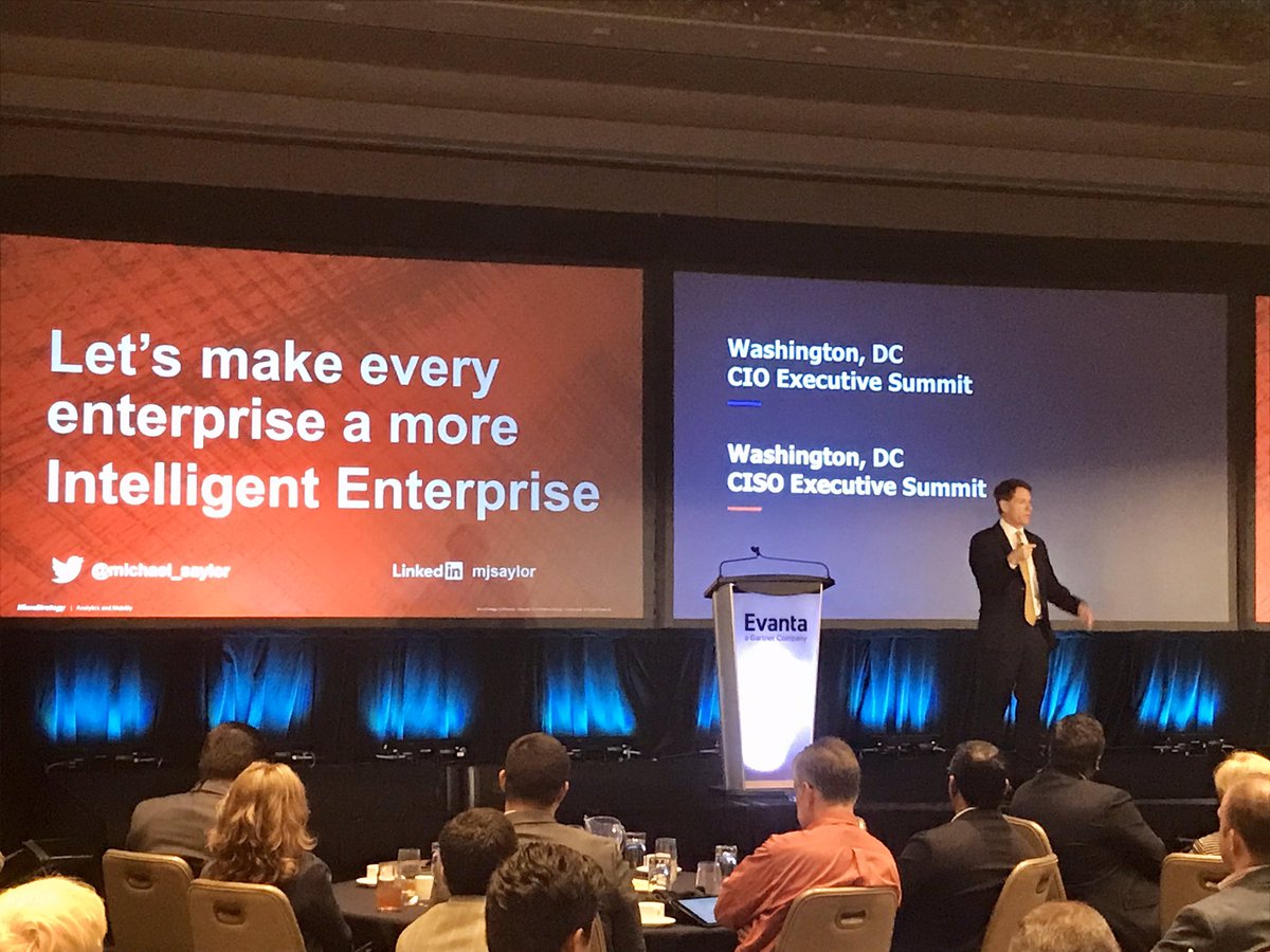 JohnSkudlarek's tweet image. Impressive presentation on #HyperIntelligence by @michael_saylor @Evanta DC #CIO #CISO Summit! Michael brings data analytics to life!