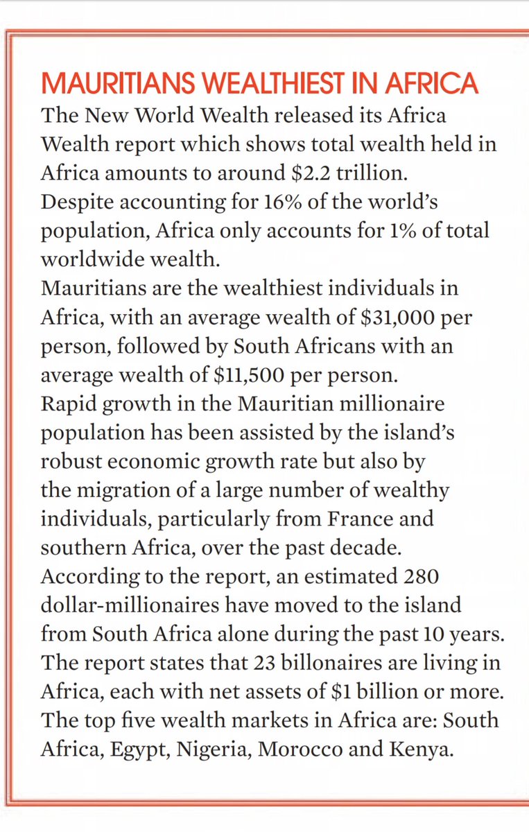 Mauritians are the wealthiest in Africa, with an average wealth of $31,000 per person, followed by South Africans with an average wealth of $11,500 per…
