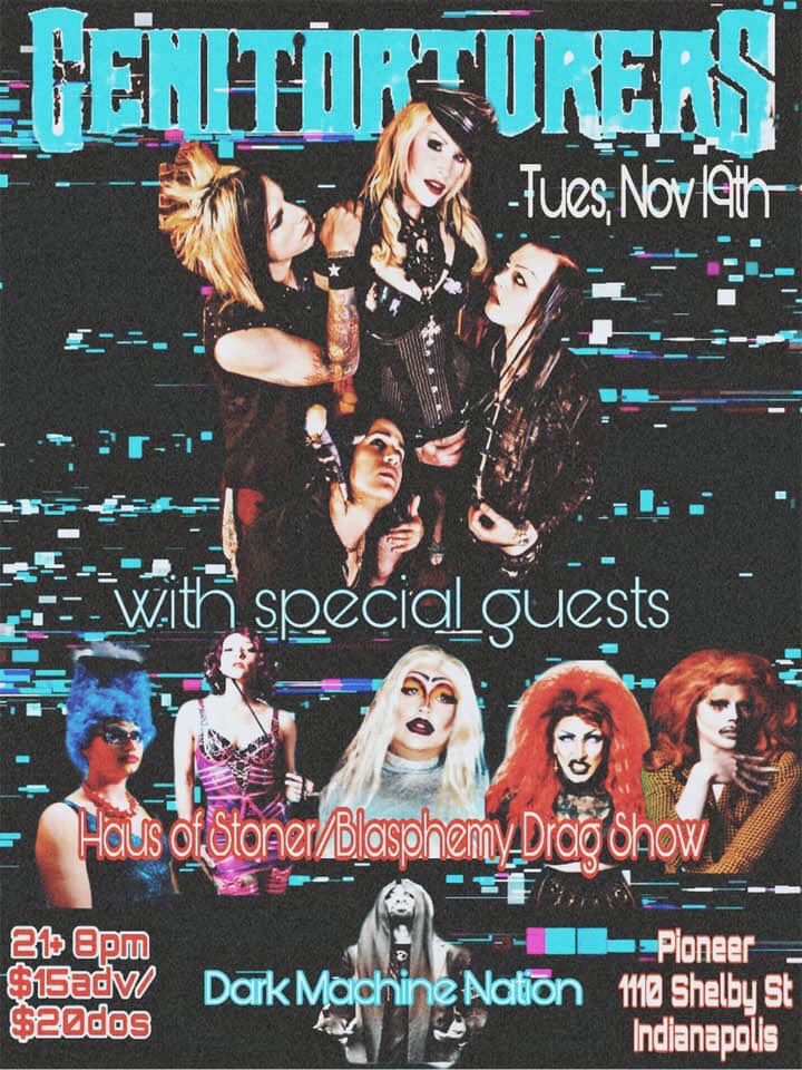 #Tonight 👺
<a href="/StrangerAttract/">Stranger Attractions</a> presents <a href="/genitorturers/">genitorturers</a> @DarkMachination &amp; Haus of Stoner/Blasphemy
$15 ADV / $20 DOS / 8PM / 21+
****
#indianapolis #indy #do317 #fountainsquareindy #discoverfountainsquare #industrial #goth #darkwave #drag #pioneerindy