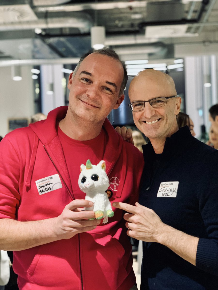 lukizzl's tweet photo. #WOLC19 heart-warming welcome with #WOL drivers from all around Germany. Plus a handsome guy from NYC with a #WOLicorn &amp; @KolSeb in his arm. ❤️ 

When online meets offline at @DB_Bahn #DigitalBase in #Berlin great things are ahead 🌱 #GrowingTogether https://t.co/fAeR5APn8i