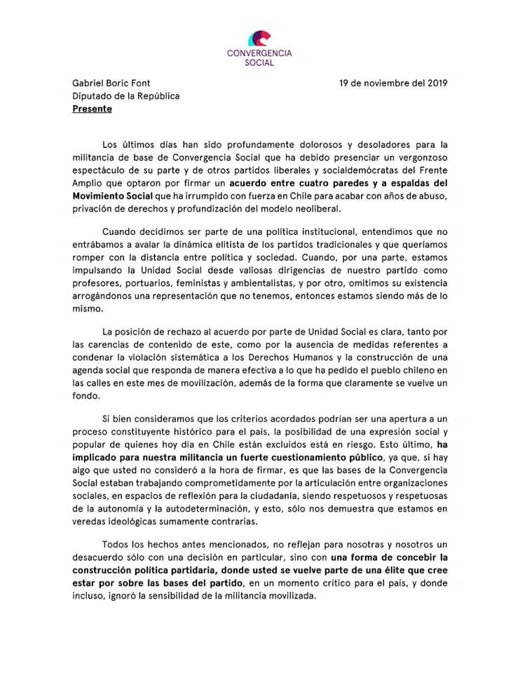 CS_BioBio's tweet image. Como Regional Biobío de Convergencia Social, compartimos postura en torno a la crisis que atraviesa nuestro partido luego del acuerdo firmado por el diputado @GabrielBoric.
Le hemos hecho llegar personalmente la siguiente carta exigiendo su renuncia inmediata.
#RenunciaBoric