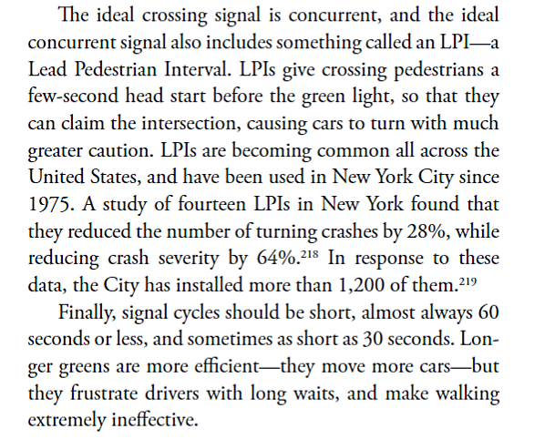 VisionZeroCA's tweet photo. "If properly designed, most urban intersections serving streets of reasonable width can and should be served by a simple two-phase signal cycle. This is called concurrent signalization."
And more signalization wisdom ⬇️ from #WalkableCityRules >> https://t.co/jKapT9EkjY #LPI https://t.co/XdvjkTboWW