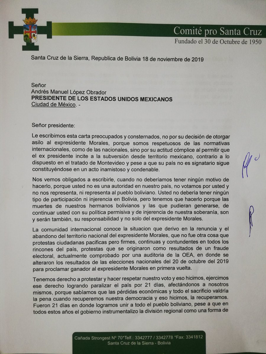 LuisFerCamachoV's tweet image. Conjuntamente con @Marco_Pumari_A nos dirigimos al presidente de México @lopezobrador_ para manifestarle nuestra condena a su accionar y el de su gobierno.
México no puede permitir que @evoespueblo incite a la subversión y violencia desde su territorio.