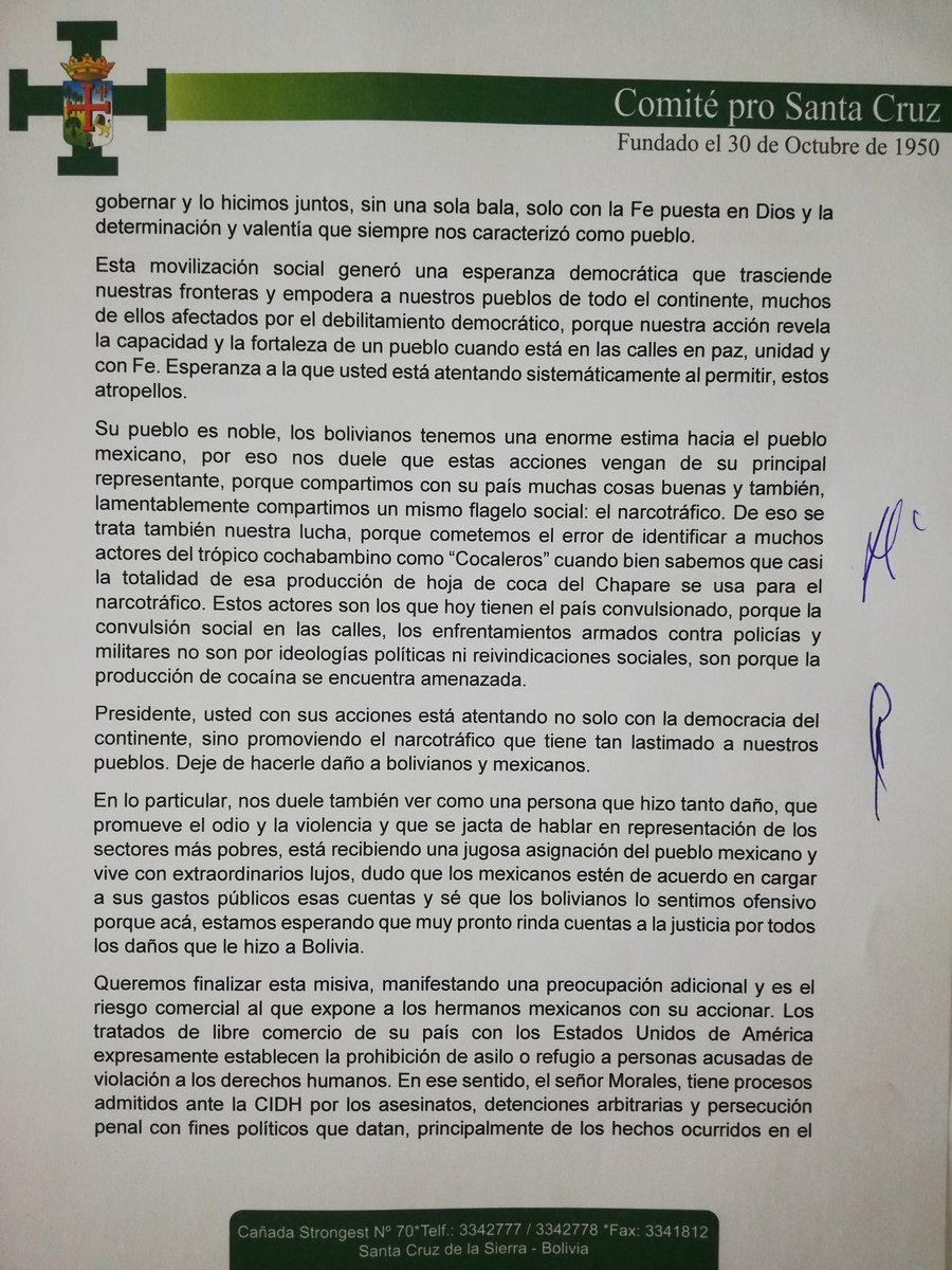 LuisFerCamachoV's tweet image. Conjuntamente con @Marco_Pumari_A nos dirigimos al presidente de México @lopezobrador_ para manifestarle nuestra condena a su accionar y el de su gobierno.
México no puede permitir que @evoespueblo incite a la subversión y violencia desde su territorio.