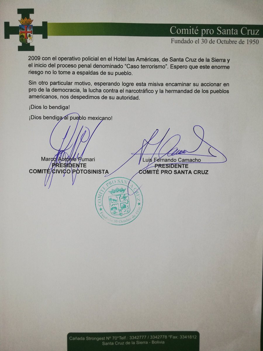 LuisFerCamachoV's tweet image. Conjuntamente con @Marco_Pumari_A nos dirigimos al presidente de México @lopezobrador_ para manifestarle nuestra condena a su accionar y el de su gobierno.
México no puede permitir que @evoespueblo incite a la subversión y violencia desde su territorio.