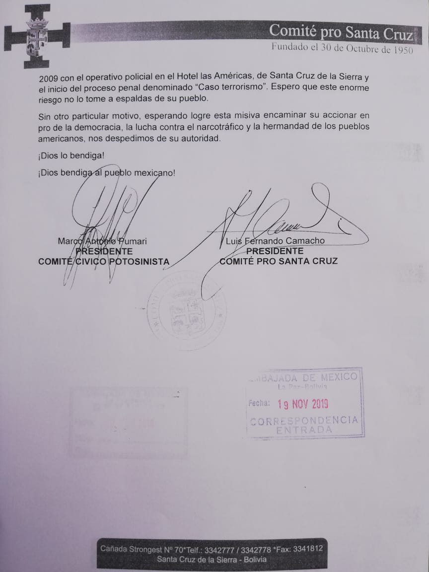 LuisFerCamachoV's tweet image. Conjuntamente con @Marco_Pumari_A nos dirigimos al presidente de México @lopezobrador_ para manifestarle nuestra condena a su accionar y el de su gobierno.
México no puede permitir que @evoespueblo incite a la subversión y violencia desde su territorio.