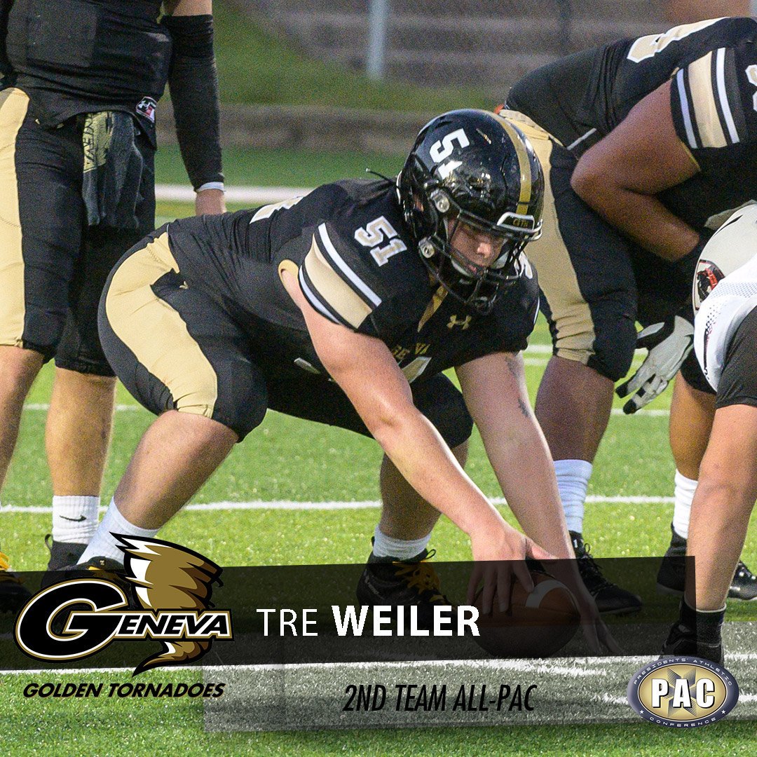GenevaAthletics's tweet photo. Congratulations to Tre Weiler for being named a 2nd Team All-PAC selection!  #pacfb #GTNation https://t.co/fRPUzc2kEG