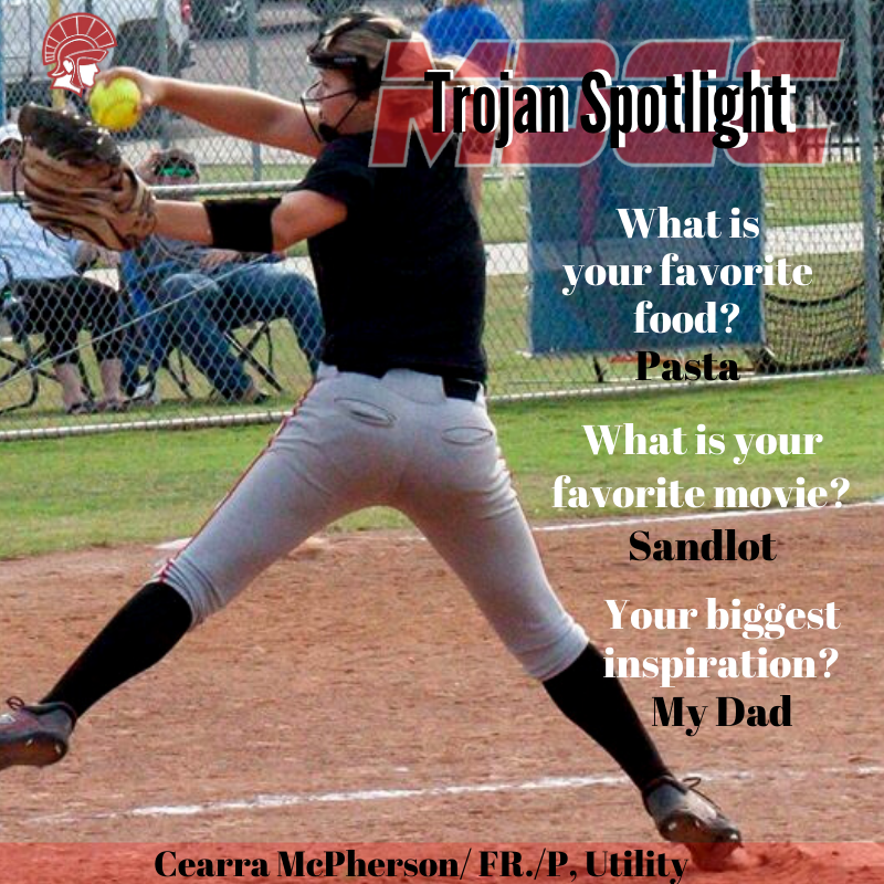 MDCCSB's tweet photo. IT'S THAT TIME AGAIN!
🚨TROJAN TUESDAY🚨 Cearra is our Trojan Spotlight today. Cearra is a freshman pitcher out of Springdale, Arkansas. She is striving to become a high school teacher and coach.
Go Trojans!
#MDCCSB
#FearTheSpear https://t.co/tfKjq3k1O7