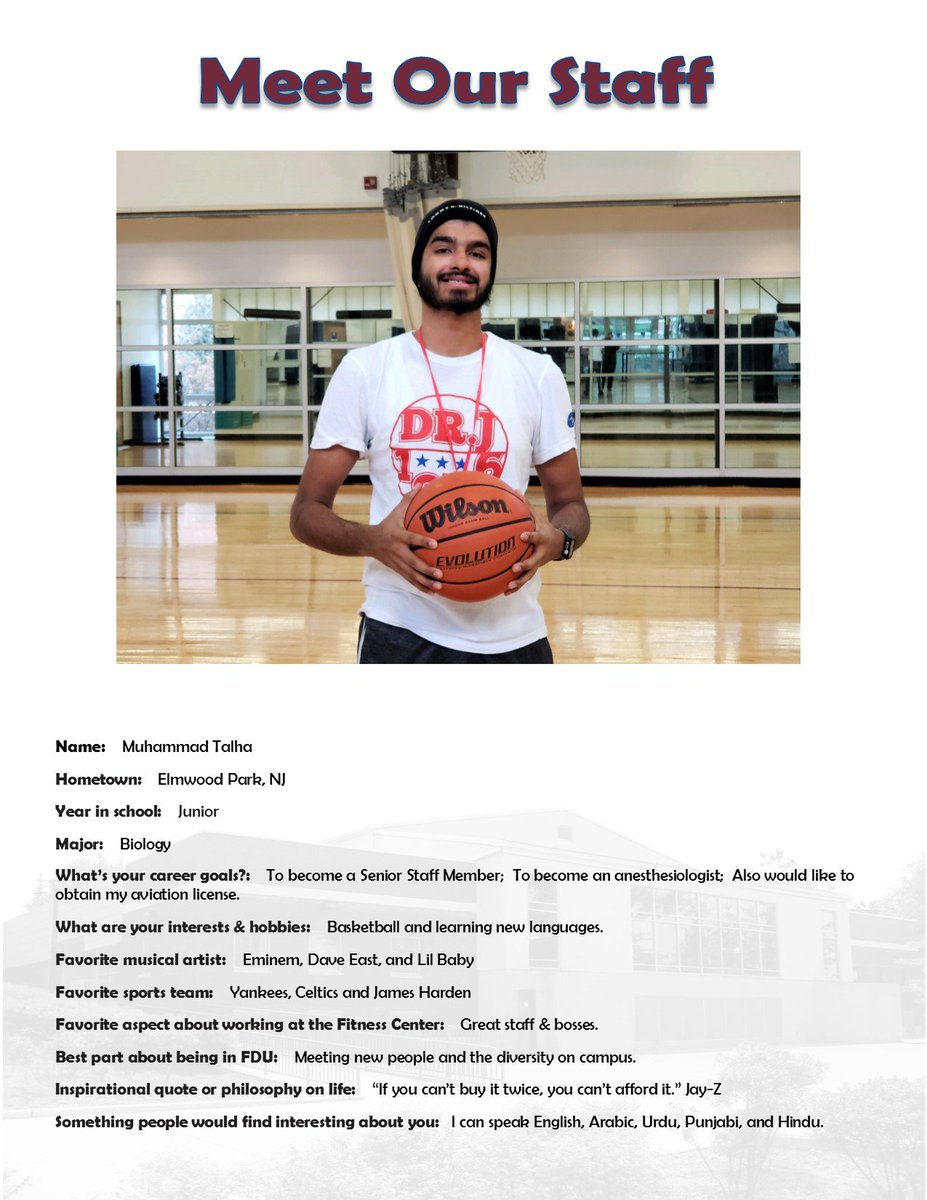 FDU_FC's tweet photo. Each week we'll showcase one of our student staff members. From front desk duties to enforcing our policies, these students are the reason "The Fit" is one of the best places on campus!
This week's student staff member is Muhammad Talha.
#FDUMetro
#FDUFC
https://t.co/gRvnky66uH https://t.co/rOFNYj6qAU