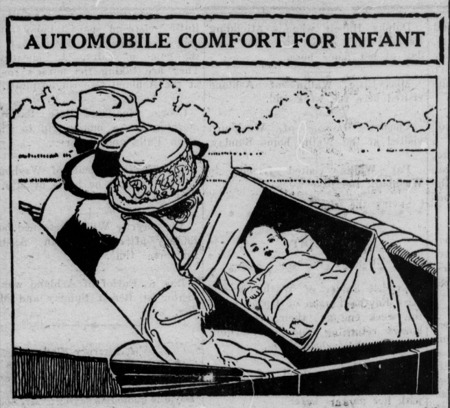 WisHistory's tweet photo. This infant car seat from 1921 is perhaps not up to today's safety standards. #ChronAmParty #PlanesTrainsAndAutomobiles #ChronAm (1921) https://t.co/wl9tZWleSr #Wisconsin #WisconsinNews #WisconsinHistory https://t.co/kLlepX4meX
