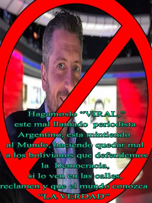 Que sepa el mundo que esté Argentino que es "Periodista" #mientealmundo los Bolivianos luchamos por la democracia y queremos que se diga solo la verdad.
#bbcnews 
#telefenoticias 
#CNNEE