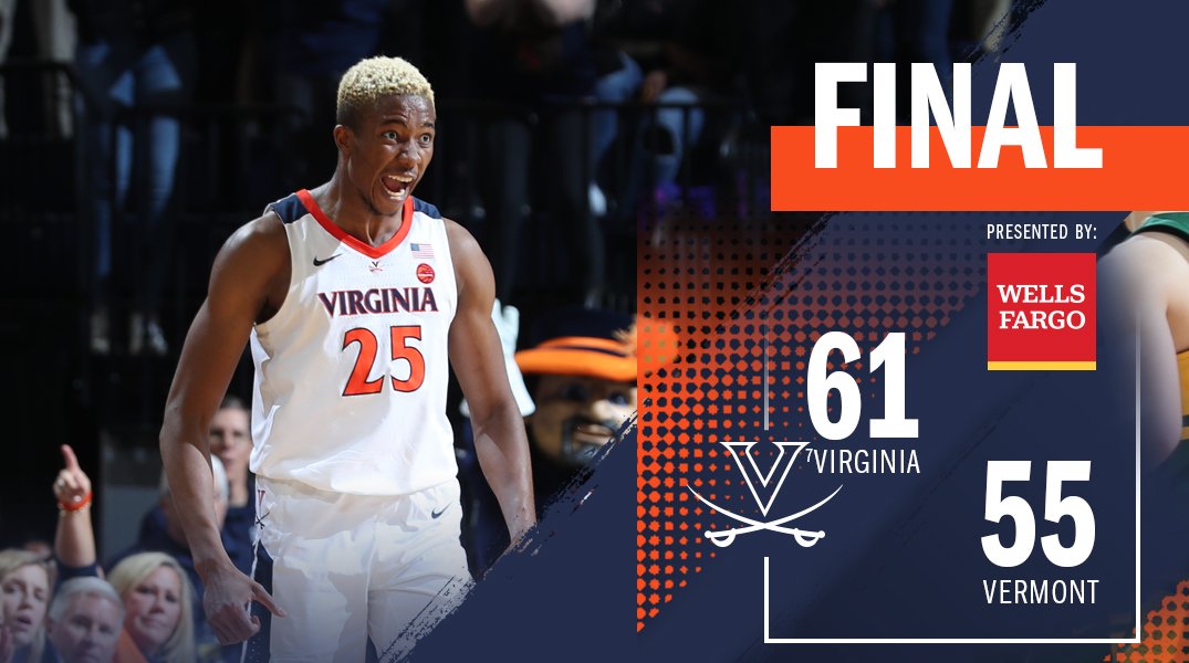 <a href="/JPJArena/">John Paul Jones Arena</a> FINAL: 3⃣ players in double figures as No. 7 Virginia tops Vermont 61-55! 

🔶⚔️🔷 #GoHoos