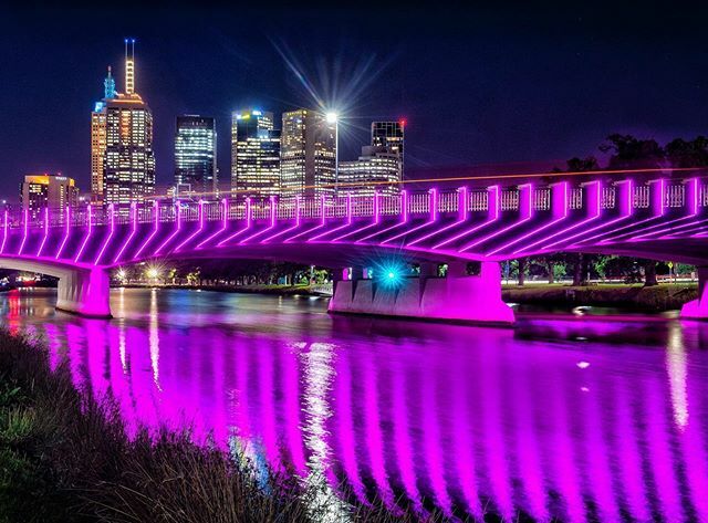 The Swan St Bridge painting the Yarra river purple with the reflections of its colourful lighting. Picture Jay Town @jaytown1 #melbourne #swanstbridge #yarrariver ift.tt/37nINIy