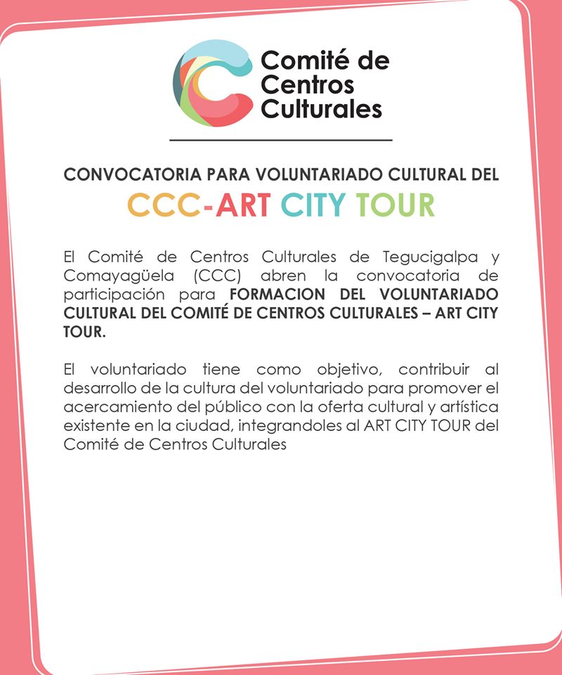 CCCTeg's tweet image. ¿Te interesa ser voluntario del CCC?
Ya se acerca el Art City Tour (domingo 1 de diciembre) y necesitamos voluntarios.
Si tenés disponibilidad el sábado 23 de noviembre de 8 am a 1:30 pm y el domingo 1 de diciembre de 8 am a 6 pm, mandanos un correo como indica la convocatoria.