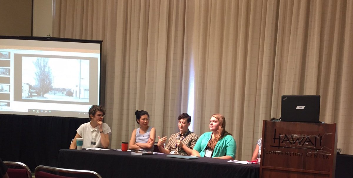 AMST_UNC's tweet photo. At #ASA2019, AMST postdoc Rachel Gelfand presented her paper during Queer Witnessing: Disrupting Militarized Intimacies in Photographic Reenactments panel. This panel featured Gelfand, Tesla Cariani, UNC AMST's alum Virginia Thomas, Amy Chin, and Dr. Aneeka Henderson as chair. https://t.co/p9kFlvQybK