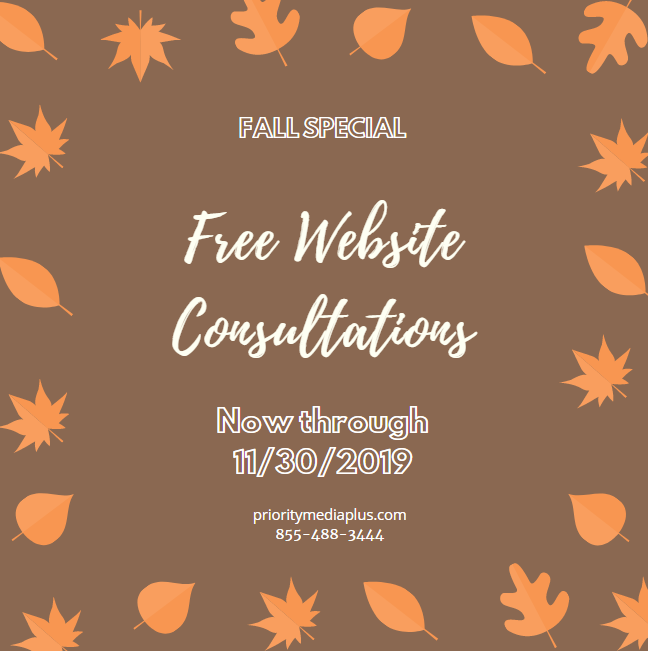 prioritysocial's tweet photo. Don't miss out on our FALL special! Now through November 30th, 2019, we are offering FREE website consultations to see how you could improve your online presence! Give us a call at 855-488-3444! #prioritymedia #seo #digitalmarketing https://t.co/1uACoVjGE2