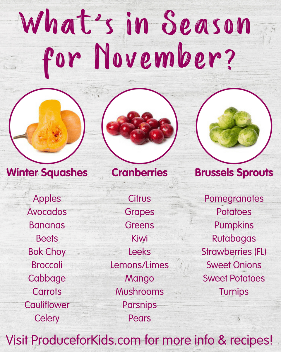 Healthyfamprj's tweet image. Don't forget to keep our What's in Season graphic handy all month long, especially as you plan your Thanksgiving menu and grocery trips! Buying in-season produce ensures you get fresher fruits and veggies and save money too 👍 More info here: buff.ly/2AX4ctW