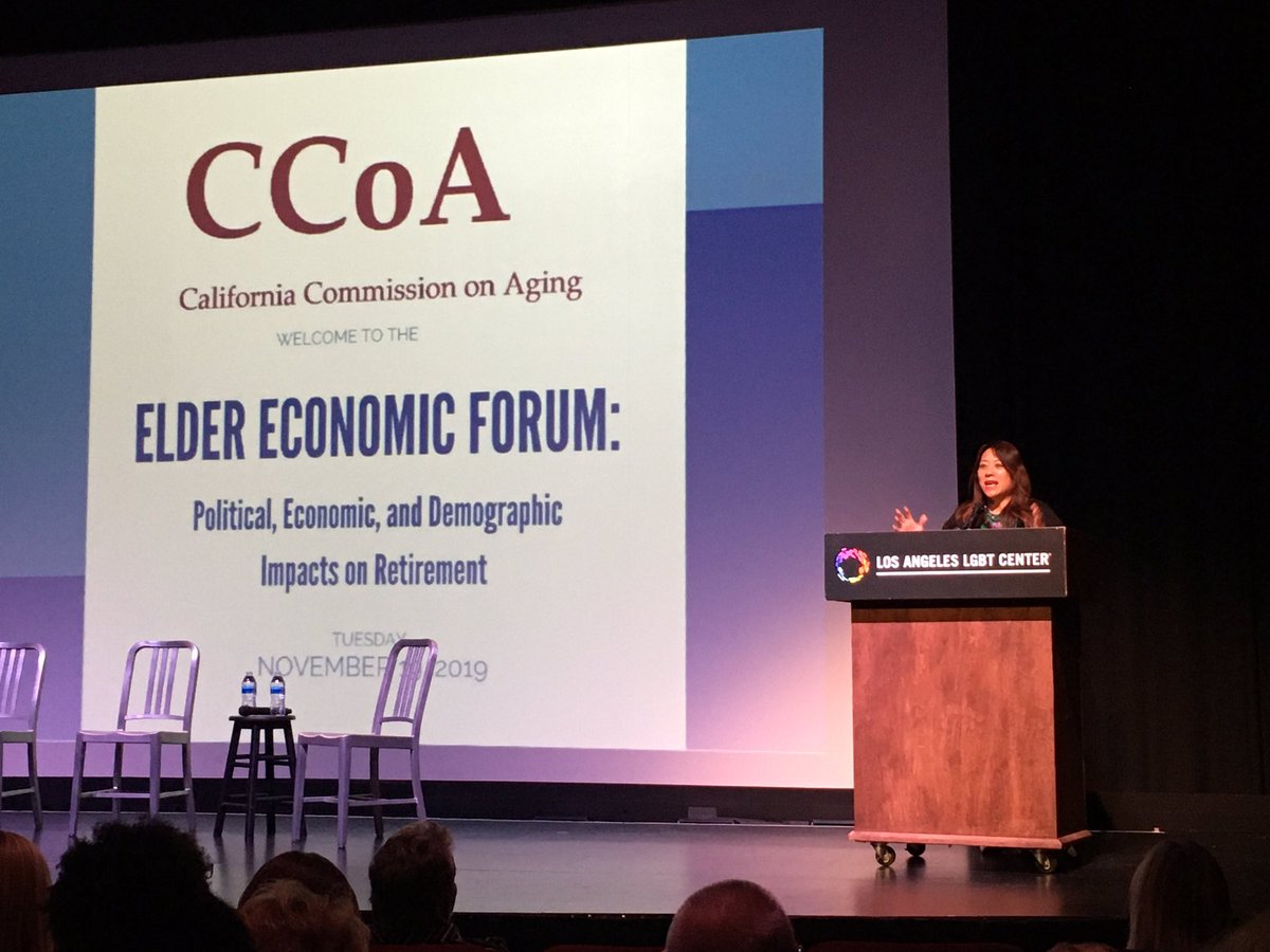 LuisAdvocates's tweet photo. CA Treasurer @fionama kicks off the #ElderEconomicForum by sharing her experience as a family caregiver, her role as @CalTreasurer in advancing financial &amp; housing initiatives; as a proud #AARPmember hopes that all Californians can age in place in #LivablesCommunities @AARPCA https://t.co/tsxvCj8xZE