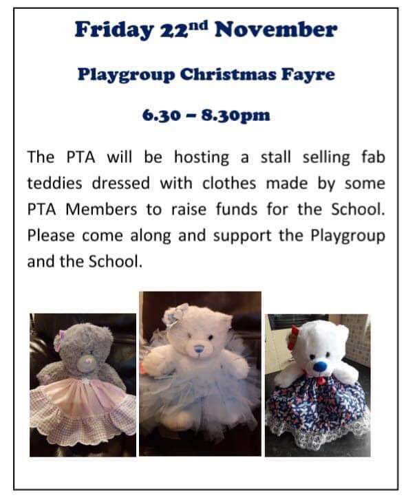 Please come along to the playgroup Christmas Fayre at The Top Club. Buy a bear complete with its mini ‘adoption’ certificate as a great Christmas gift and support the School fundraising at the same time @machenprimary @Stephen_Machen <a href="/MachenVHSC/">Machen Village Hall</a> <a href="/MachenLibrary/">Machen Library</a>