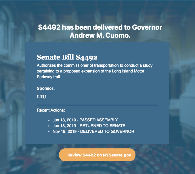 LAShepard221's tweet photo. 🎉FINALLY!!! So excited to see progress on the #MotorParkwayBill! Can't wait for @NYGovCuomo to sign #S4492/#A6413! 🚲🏞️🍾🎇 https://t.co/1kRUkn5Eye