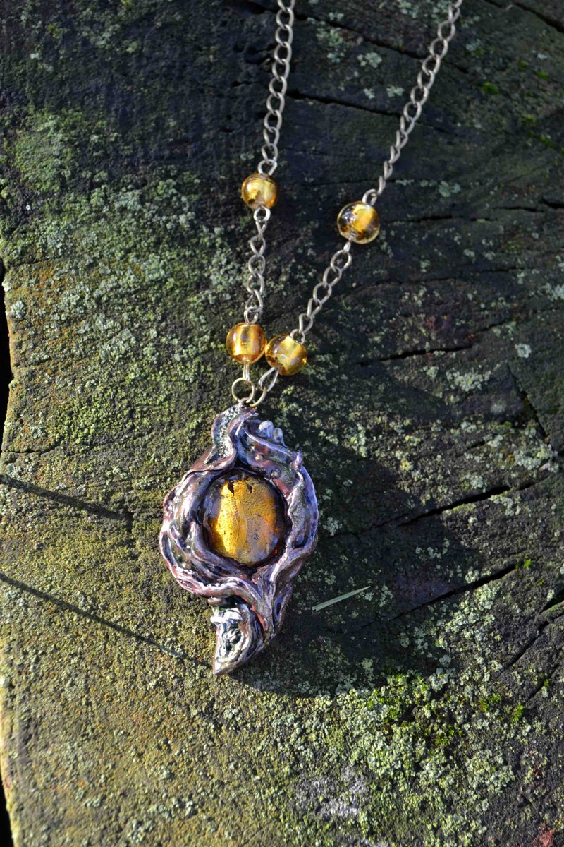 Handmade pendant  etsy.me/2rb9AHO #jewelry #necklace #brown #glass #giftideas #yellow #plantstrees #bohohippie #mushroom #glassstone #handmadejewellery #fantasyart #naturelover #giftforher #fairypendant #elvenjewelry #oneofakind #nature