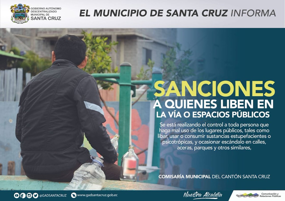 gadsantacruz's tweet photo. SANCIONES A QUIENES LIBEN EN LA VÍA PUBLICA.
#GADMSC #GADSANTACRUZ #GALÁPAGOS #PUERTOAYORA https://t.co/mQ80Pa3l02