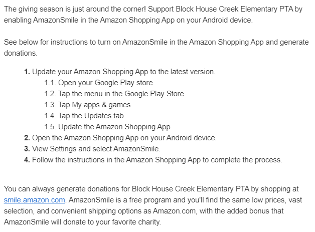 bhcptarocks1's tweet photo. Don't forget you can support our school by shopping on Amazon!

#pta #leanderisd #blockhousecreek #blockhousecreekelementary #supportourschool #texaspta #ptamom #ptadad #ptalife https://t.co/IutQ1z1i7S