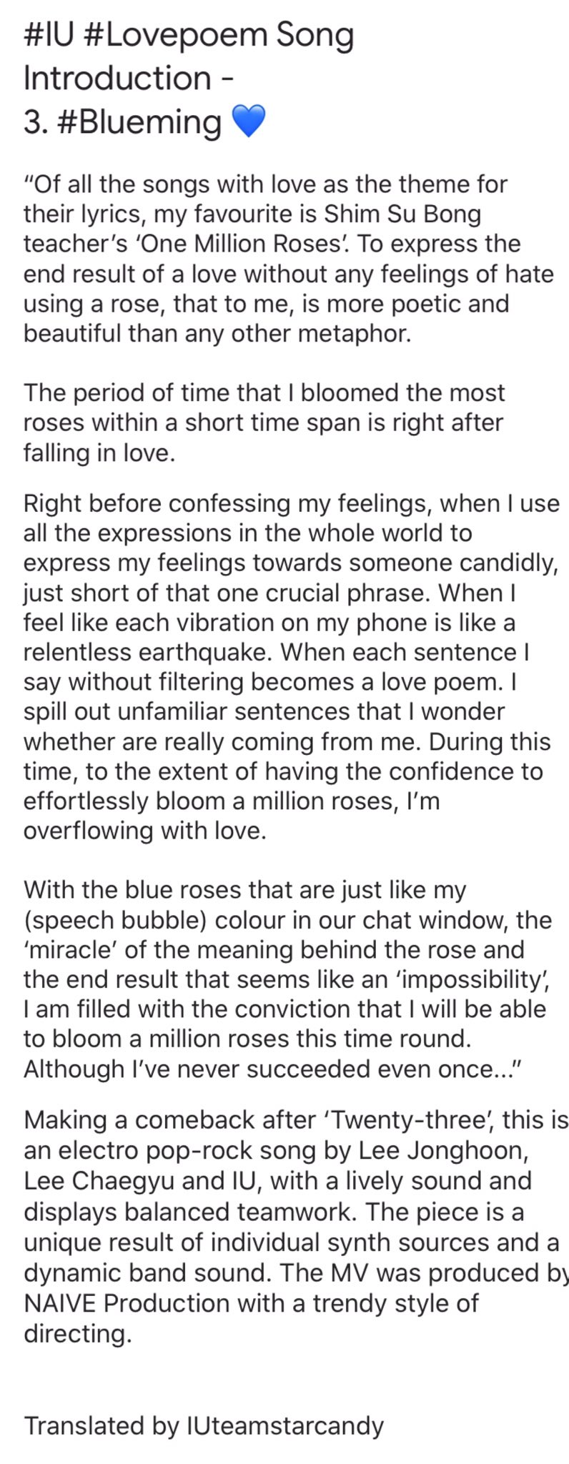 Team Iu Lovepoem Song Introduction 3 Blueming Lyrics By Iu Composed By Lee Jonghoon Lee Chaegyu And Iu Arranged By Lee Jonghoon And Lee Chaegyu See Translated