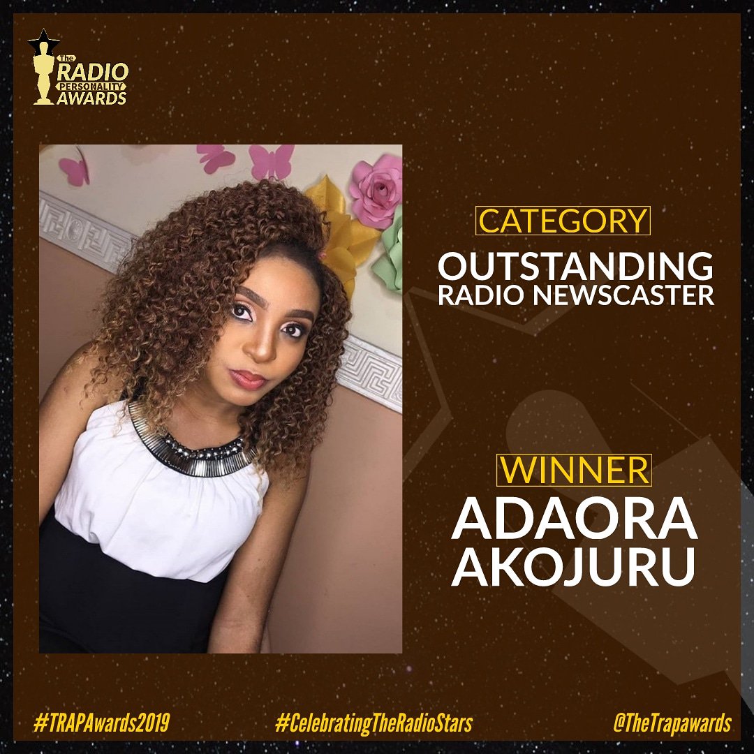 TheTRAPAwards's tweet photo. #TRAPAwards2019 Winner - @AdaoraAkojuru of @CoolFMKano https://t.co/zwPrMBNj7e