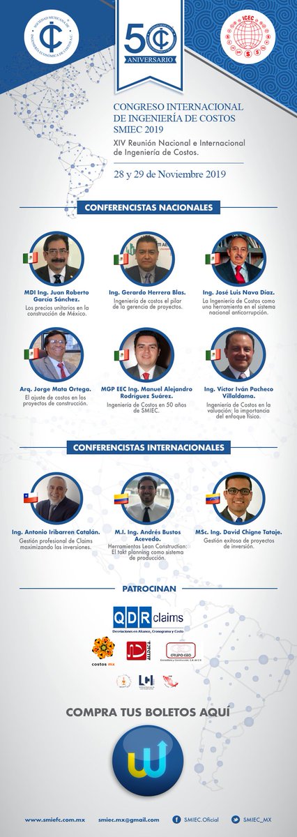 SMIEC_MX's tweet photo. Te invitamos al 1er Congreso Internacional de Ingeniería de Costos a celebrarse los días 28 y 29 de Noviembre de 2019 en el Auditorio del Colegio de Ingenieros Civiles de México. Registro en: https://t.co/yNhXfs43Kd https://t.co/K2PJptTm0b