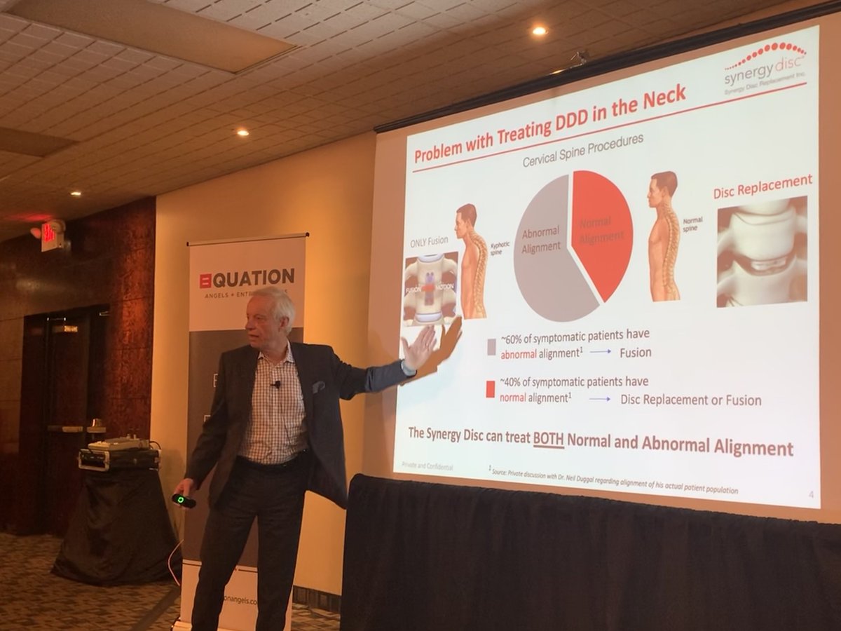 GTAN_Angels's tweet photo. Steve Farlow, Chairman of #SynergyDisc. Synergy Disc addresses the unmet needs surrounding the treatment of Degenerative Disc Disease (DDD). SDRi’s #technology is the only #artificial spinal disc implant which combines movement with alignment correction in the #neck. https://t.co/VDkd8cMwBD