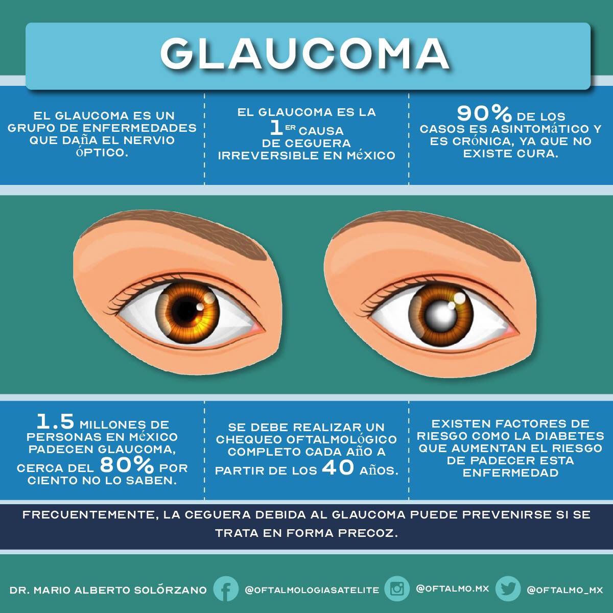 Oftalmo_Mx's tweet photo. El glaucoma es un padecimiento asintomático y puede causar ceguera. Puede prevenirse si se trata en forma precoz.
Visita a tu médico.
#Oftalmologo #SaludVisual #VisionDigna #Catarata #Glaucoma #GlaucomaSpecialist #EspecialistaEnGlaucoma #EyeSurgery @satelucos @cdmxRT https://t.co/pURj0HraVv