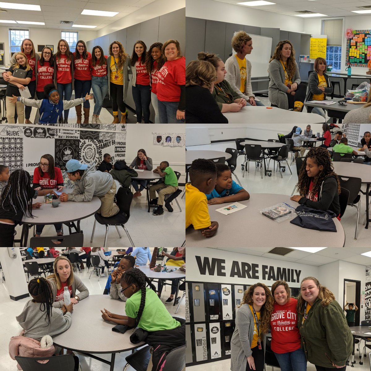 CNicholsEduc's tweet photo. HUGE thanks @LJFamFoundation &amp; @IPROMISESchool for hosting @GroveCtyCollege today! Thanks for showing #gccedu what #WeAreFamily 
means for life changing learning! 
Shout out to #gccedu grads
@c_lavenberg &amp; @EllieMaeStoffer for lighting the way and bringing the light ⭐💛⭐! https://t.co/XDzc9yPa2i