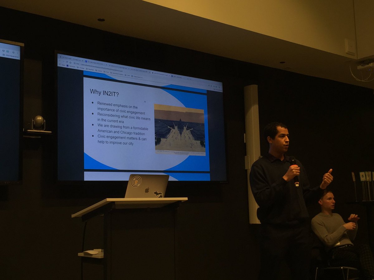 Tonight at Chi Hack Night, the IN2IT Chicago group kicks off their presentation by discussing civic engagement and the barriers to it. #civictech