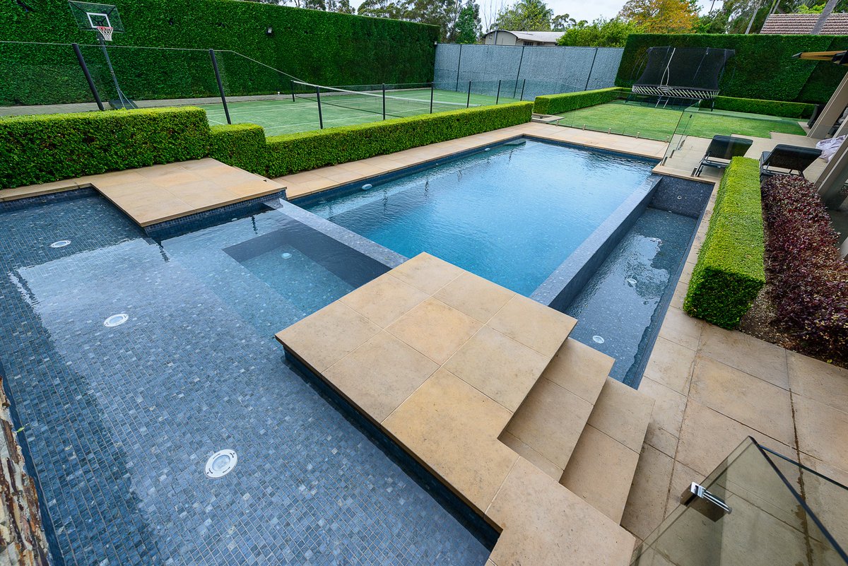 Ezarri glass mosaic tile Zen Dolerite effortlessly elevates the style and sophistication of this pool. europeimports.com.a

#ezarriaustralia #poolsofinstagram #australianpoolbuilders #europeimports #pooltiles #fullytiled #JointPointbacking #tilesthatdontfail #instagood,