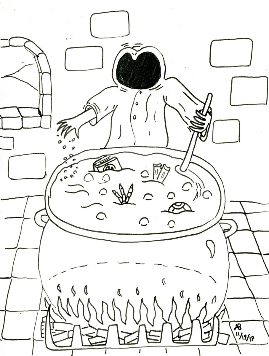 Boiling Cauldrons full of potion. Where do they put the leftovers? #monstervember #boil #cauldron #potion #illustration #babeldoodle #steampony #steamponydesign steamponydesign.com/monstervember-…