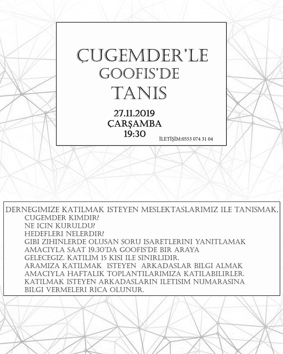 Katılım ve bilgi için: 0553 074 31 04