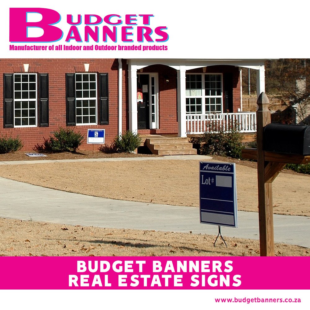 Real Estate agents can grab attention and spread the word with our collection of printed branding products, from business cards and flyers to hand to clients to teardrop flags and pull-up banners to attract viewers to your homes.

Real Estate Signs: budgetbanners.co.za/shop-by-indust…