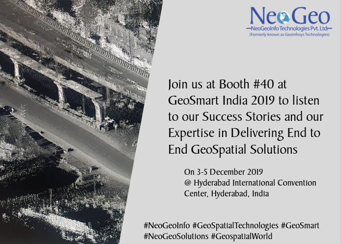 MannarSrinivas's tweet image. Join us @ Booth #40 at GeoSmart India 2019 to listen to our Success Stories &amp;amp; our Expertise in Delivering End-End GeoSpatial Solns

3-5 Dec 2019
@ Hyderabad International Convention Center, Hyderabad

#NeoGeoInfo #GeoSpatialTechnologies #GeoSmart
#NeoGeoSolutions #GeospatialWorld