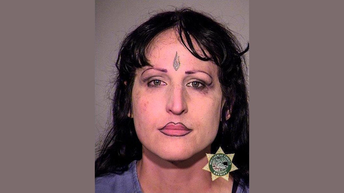 Naomi G. Seraphina, a 42-year-old transsexual fortune teller and Rose City Antifa militant, was arrested in Portland, Ore. at a riot in Sept. 2017. She was charged with interfering with a police officer and disorderly conduct in the second degree.  #AntifaMugshots