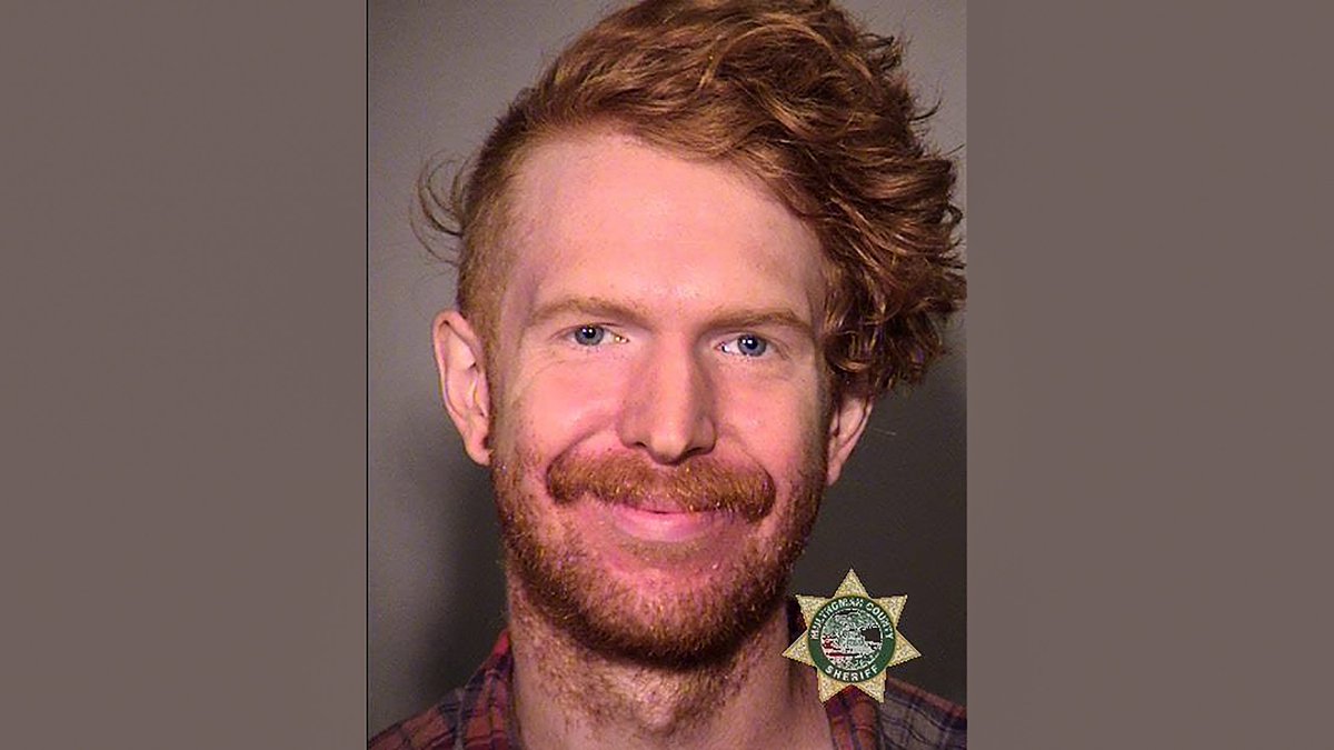 Robert J. Majure, 27, was arrested and charged with harassment and resisting arrest in Aug. 2018 at a riot in Portland, Ore. He hurled buckets of horse sex lubricant at police officers. He was convicted and sentenced to five days in jail.  #AntifaMugshots