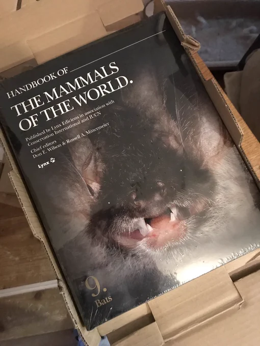 今日届いた3冊。ついにHandbook of The Mammals of The Worldが9巻目で完結。最後はまるまる一冊、翼手目(コウモリ)。 