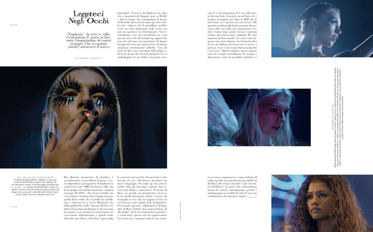 StorylinePR's tweet image. A gorgeous spread of #DoniellaDavy’s #makeupdesign for @euphoriaHBO! Thanks @vogue_italia ✨