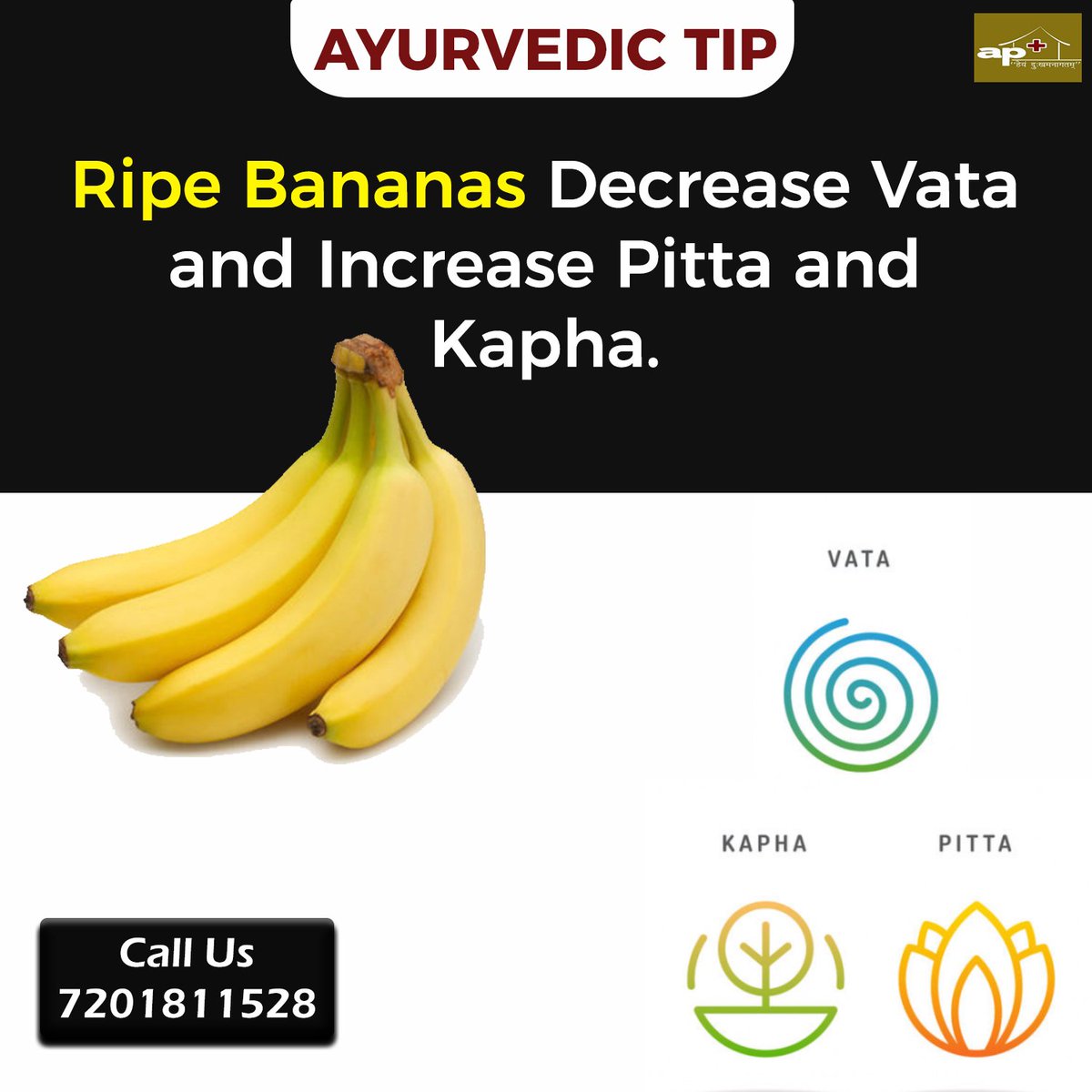 aartiparimal's tweet photo. Ayurvedic Tip - Ripe Bananas Decrease Vata and Increase Pitta and Kapha!!!!
https://t.co/Y3yO7GJMcw
#AyurvedicTips #Dosha #DoshaType #AyurvedicDosha #Fruit #Vata #Pitta #Kahpa #Healthyfood #Ayurvedictreatment #BeautyTreatment #Vadodara #APClinic #APClinicVadodara https://t.co/yXARg4DhAh