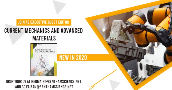 BenthamScienceP's tweet image. Join as Executive Guest Editor | Current Mechanics and Advanced Materials
For Details, Visit: bit.ly/2r4ePc5
#ExecutiveGuestEditor #Mechanics #AdvancedMaterials
#BenthamScience #NewJournal #Journal2020 #Nutraceuticals #MedicalScience #EngineeringScience
@BenthamScienceP