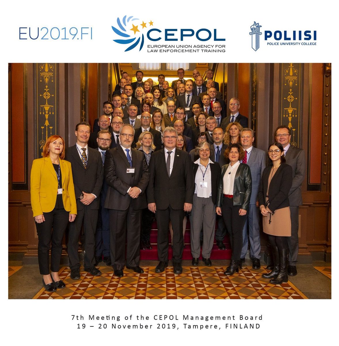 EU_CEPOL's tweet photo. 7th CEPOL's Management Board meeting takes place in #Tampere 🇫🇮 where the idea of #CEPOL was created 20 years ago. Read more about the meeting here: https://t.co/C2fLwBMnSE
#cepolMB https://t.co/YFWaFJ5MRT