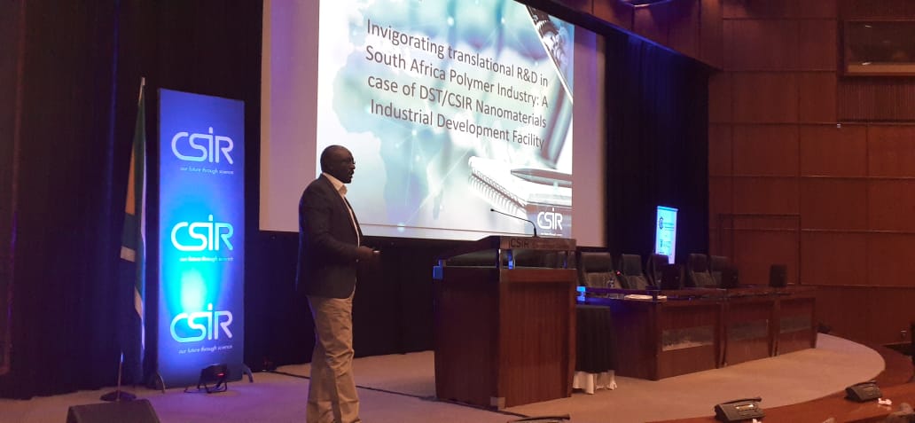 CSIR's tweet photo. "The CSIR Nanocentre pilot facility enables technology readiness levels of lab-scale outputs to be advanced and is a critical driver that allows industry to collaborate and participate in research and development." #CSIR Research Group Leader Dr Vincent Ojijo at #PPS2019 https://t.co/HgwzU6Y6Zq