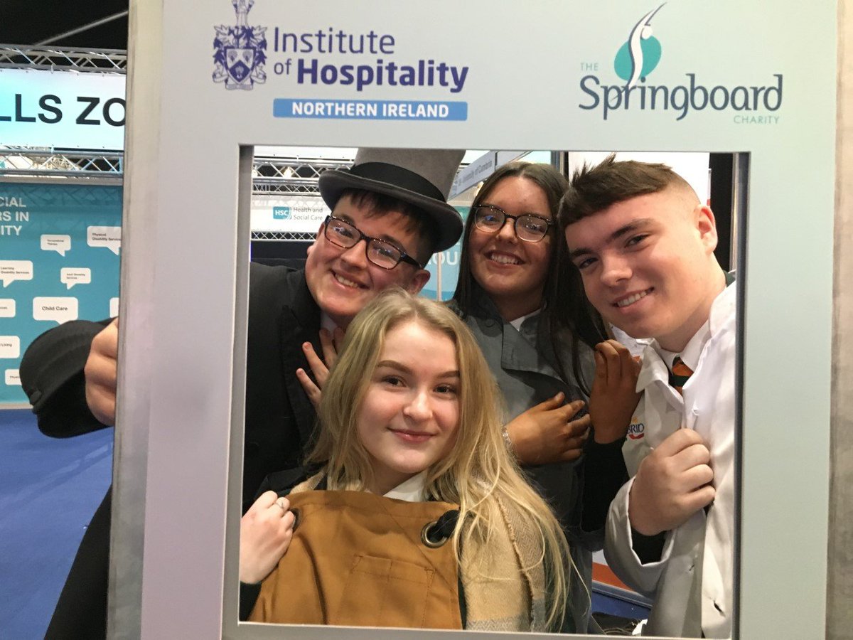 CareerScope_'s tweet image. We&apos;re here at @Skills_NI - here are Aimee, Oisin, Ryan and Caoimhe from @colaistefeirste taking part in our selfie competition! #skillsNI #futureskills #getworkready
