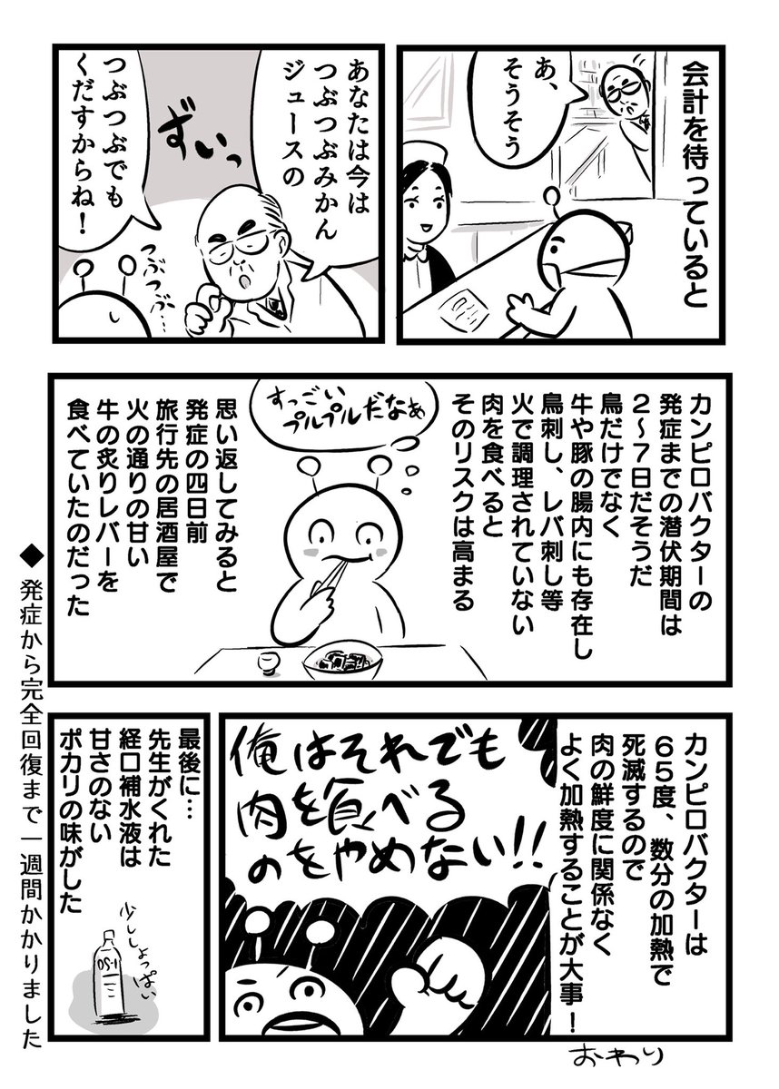 カンピロバクターで急性胃腸炎になった話(2/2)

#漫画  #エッセイ漫画 