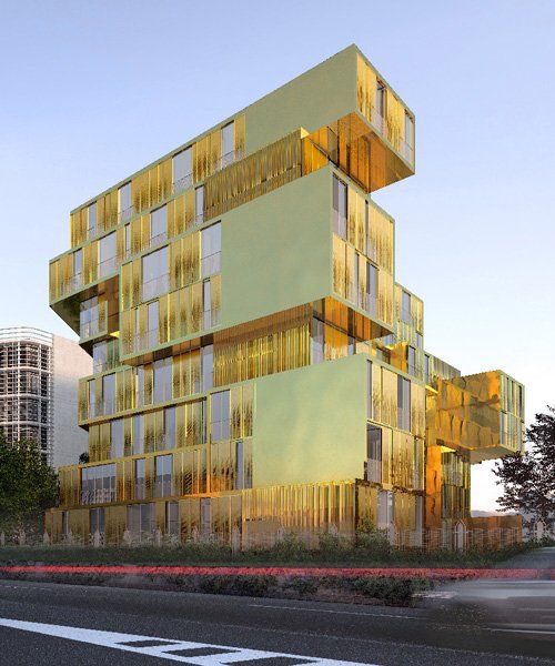 designboom's tweet photo. malka architecture clads student housing in gold to create ‘egyptian house’ in paris https://t.co/9hy1Ep6sjH https://t.co/wAE3Bt2RAi